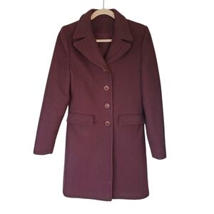 Vintage Ellabee Wool Blend Pea Coat Dark Burgundy Color Like New